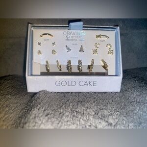 BNIB CRAVINGS by Gold Cake Brass w/Gold Plated 10-Pair Gold-Tone Earring Set